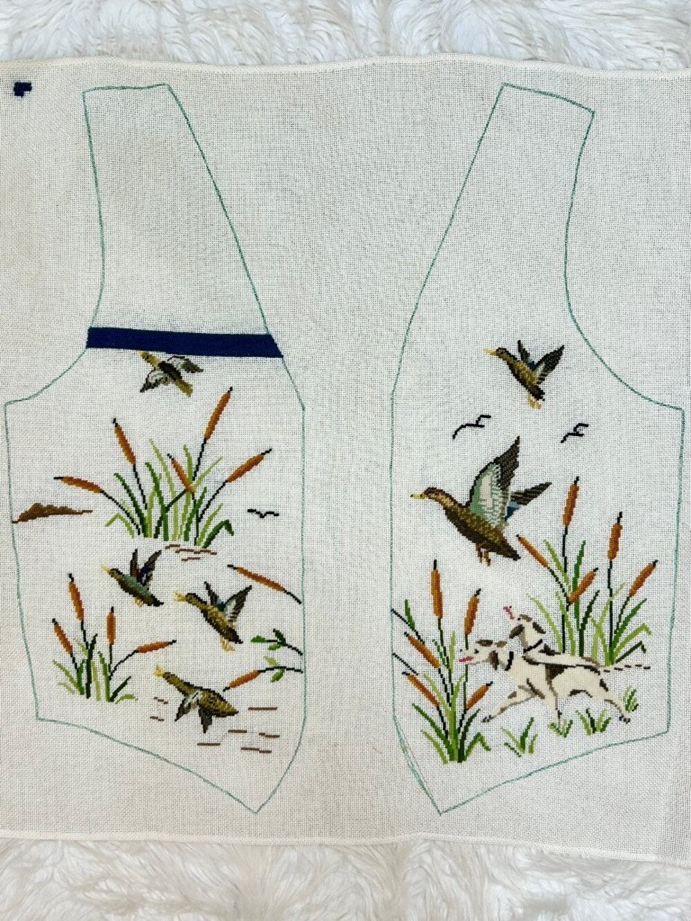 Vintage Preworked Needlepoint Hunting Vest Canvas